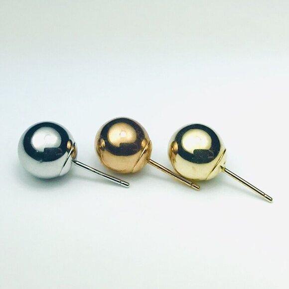 14k earrings 8mm ball stud earrings yellow gold rose gold white gold LOT - Picture 7 of 9
